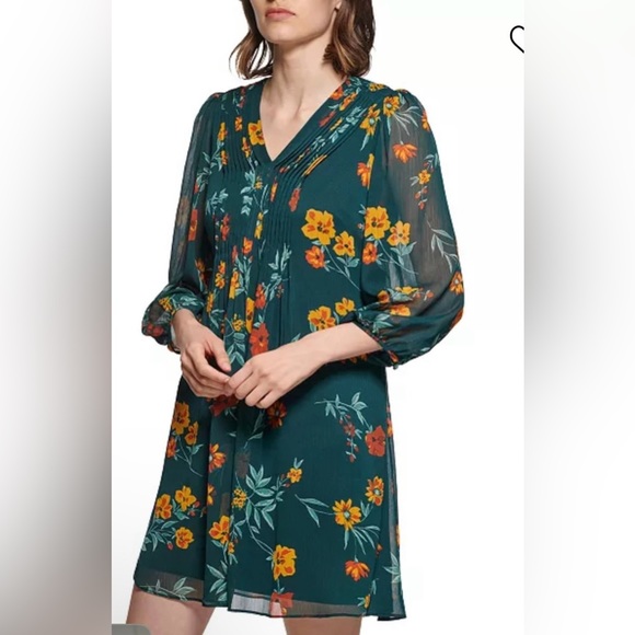 Green Floral Print Multicolor Calvin Klein Shift Dress - Picture 3 of 6